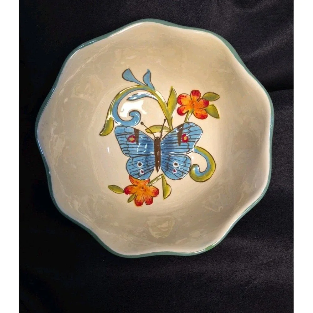 Hand Painted Butterfly Bowl Cypress Madison's Garden  By Kate McRostie Decrotive